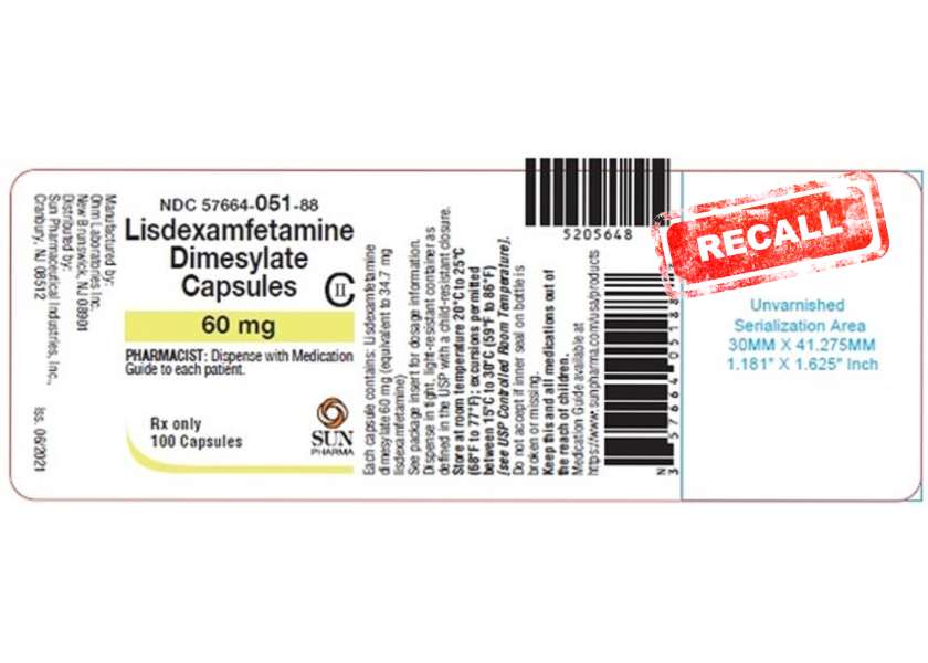 Recall Lisdexamfetamine capsules from Sun Pharma